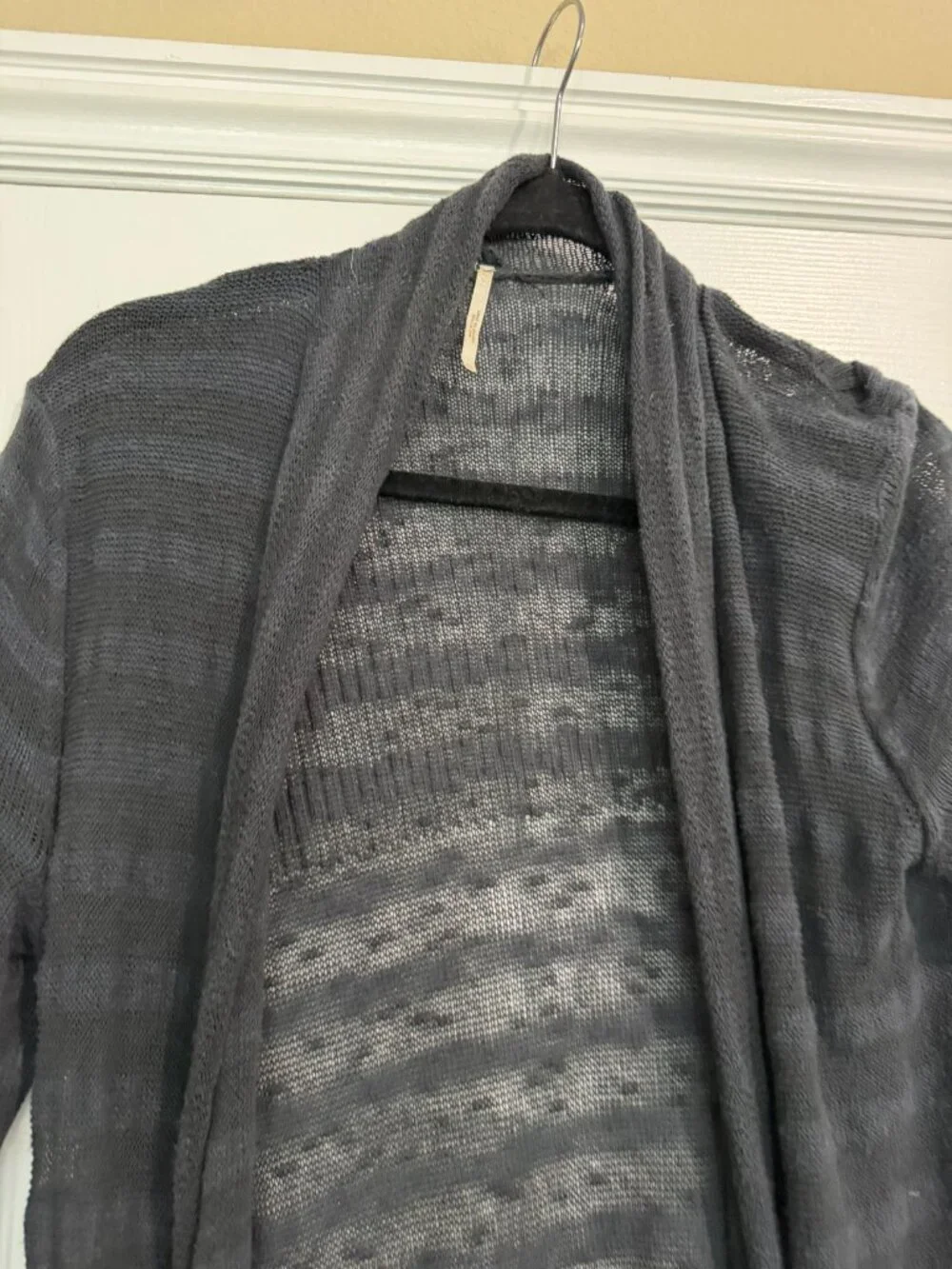 FREE PEOPLE Sheer Stripe Duster Long Line Open Cardigan Sweater - Size XS